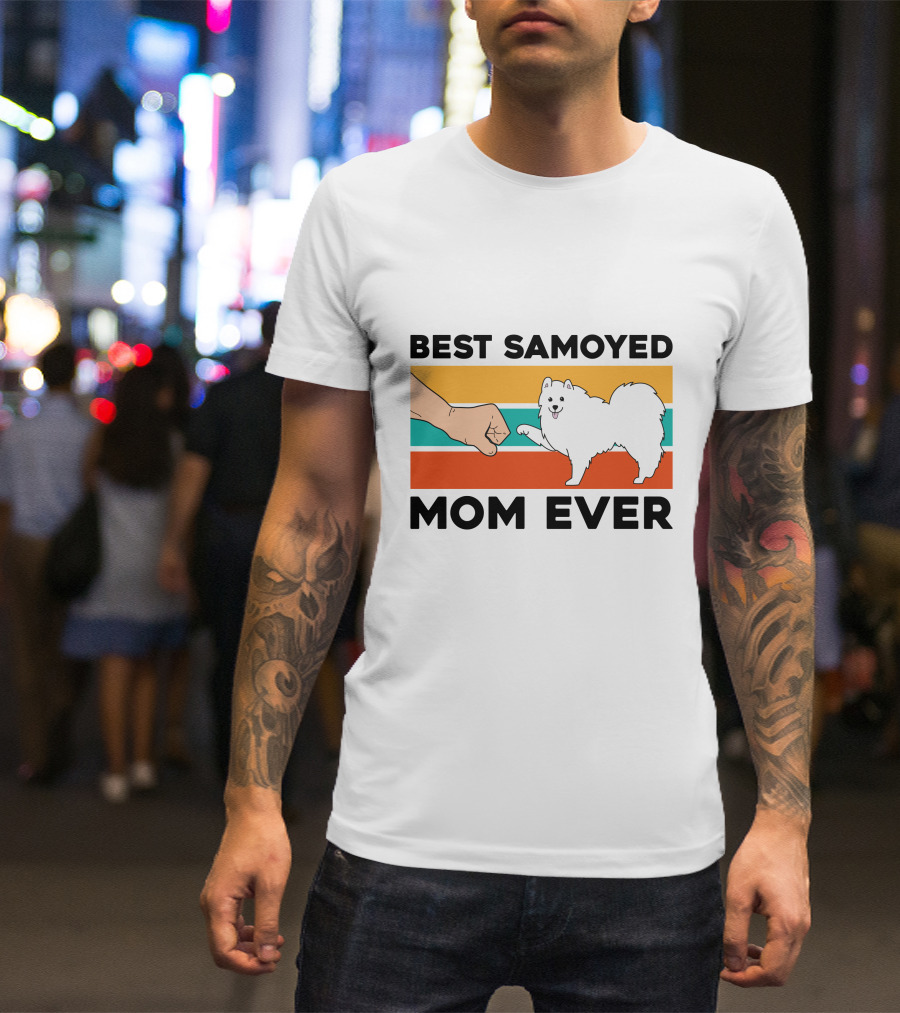 Best Samoyed Mom Ever Fist Bump Vintage Stripes T-Shirt