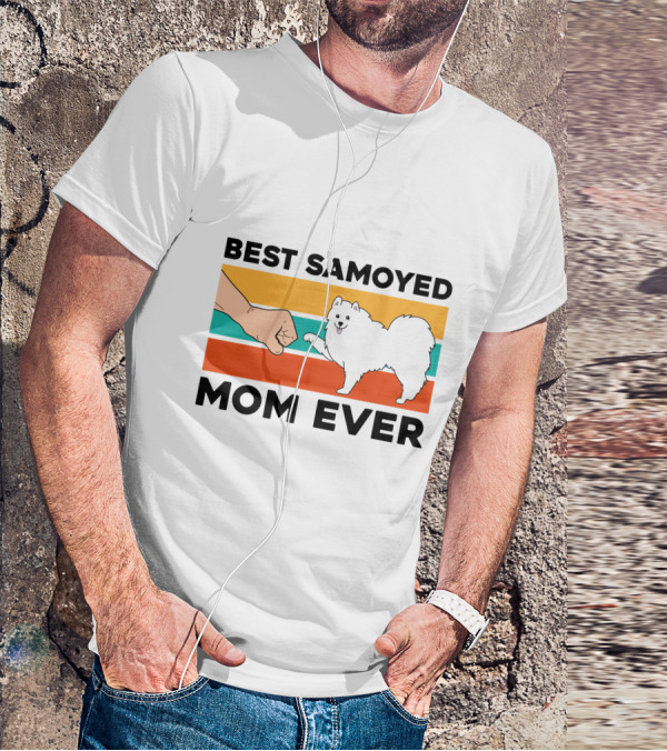 Best Samoyed Mom Ever Fist Bump Vintage Stripes T-Shirt