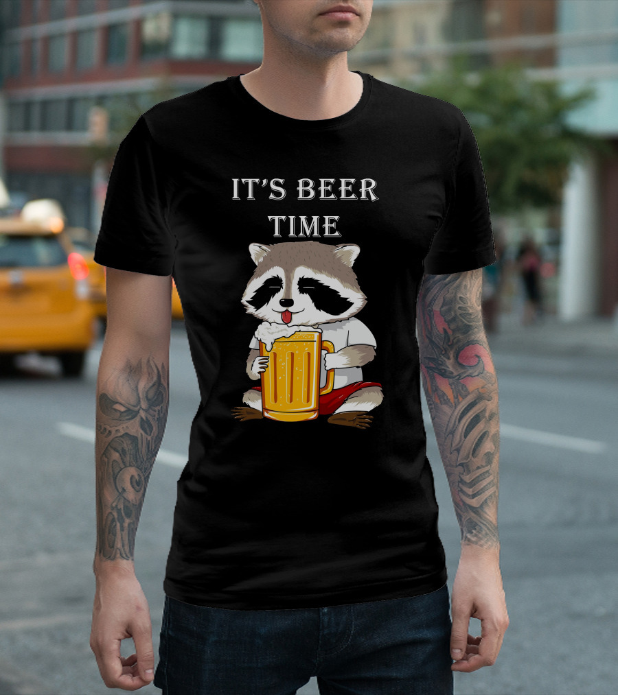 It's Beer Time Raccoon with Mug T-Shirt