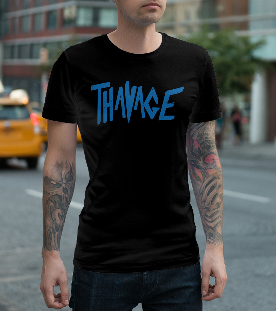Chris Bumstead Thavage Blue Stylized Text T-Shirt
