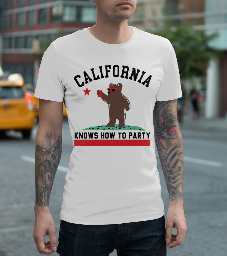 California Bear Knows How to Party with Red Cup and Star T-Shirt