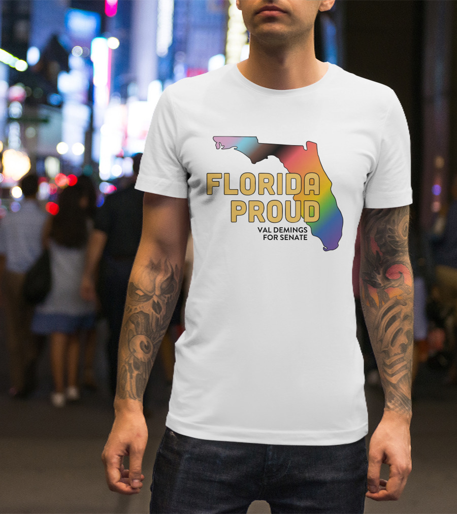 Florida Proud Rainbow Map Val Demings For Senate T-Shirt