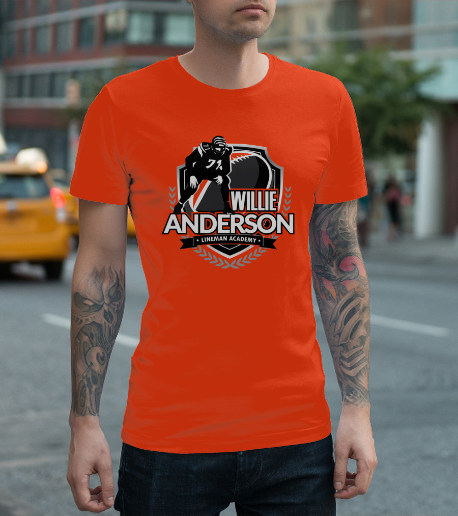 Willie Anderson Lineman Academy Football Shield T-Shirt