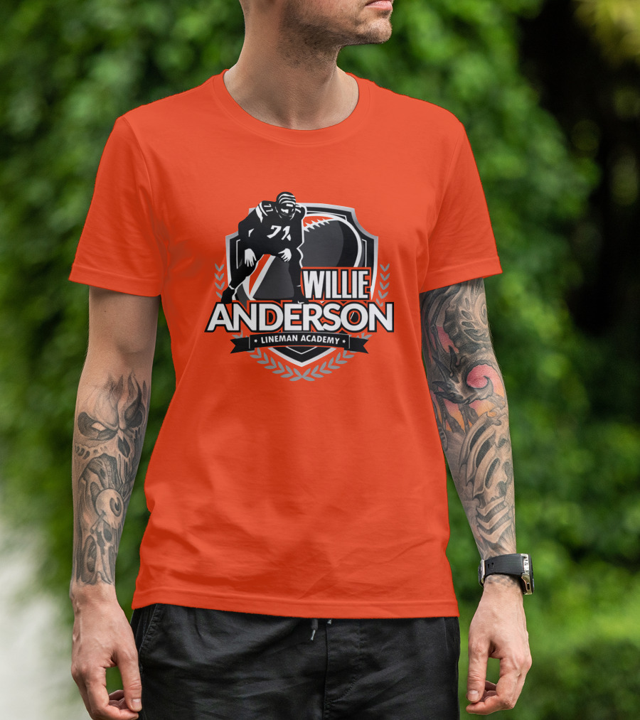 Willie Anderson Lineman Academy Football Shield T-Shirt