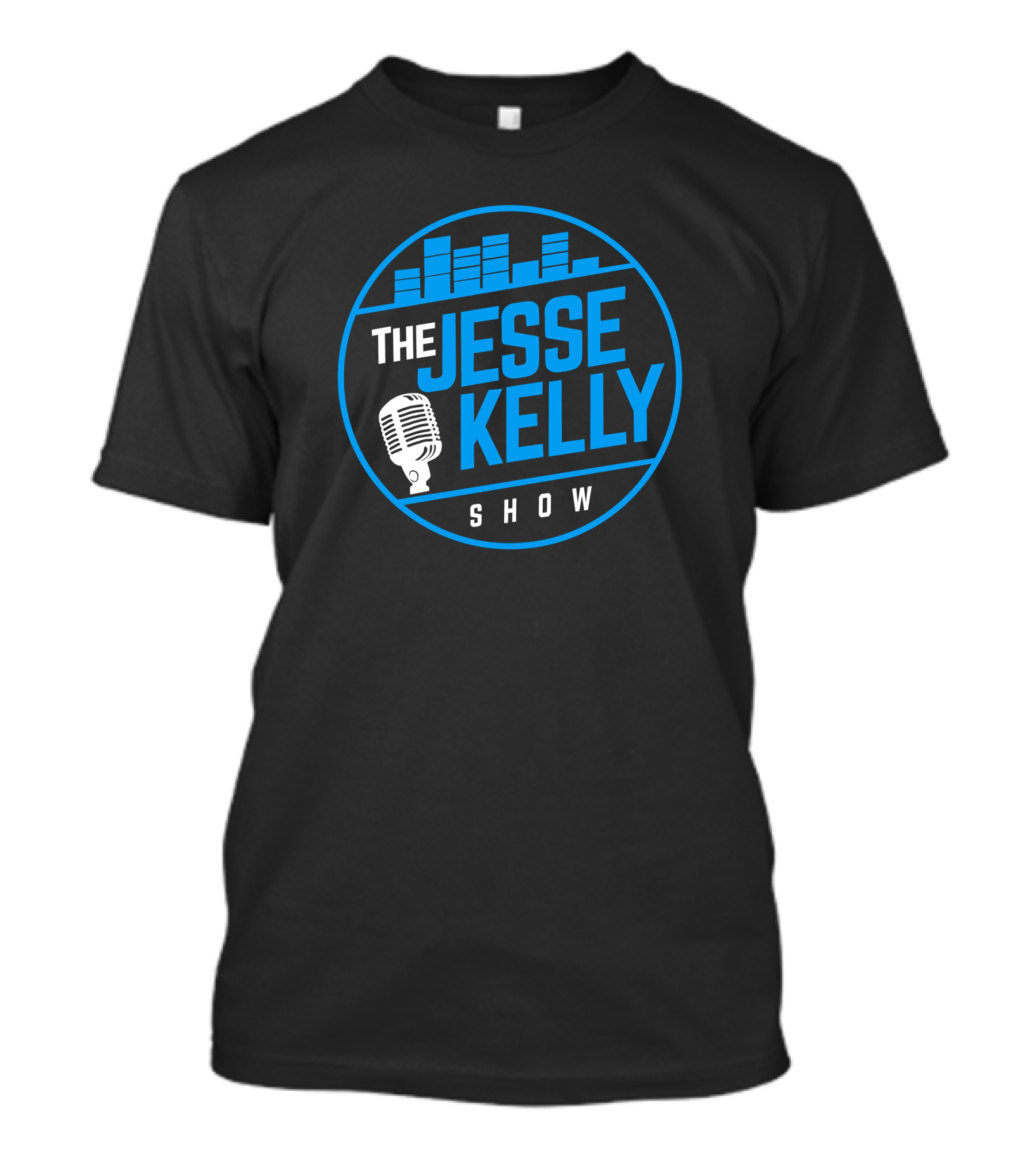 The Jesse Kelly Show Microphone Logo Design With Blue Text And Sound Bars T-Shirt