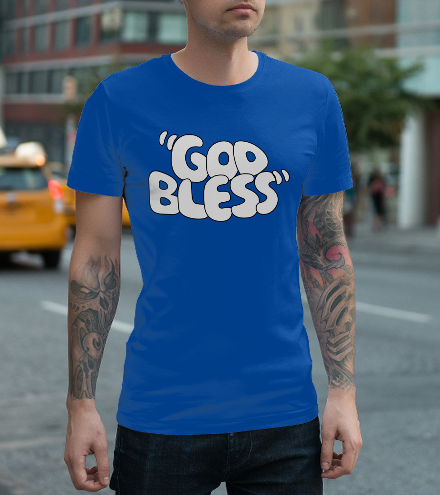 God Bless Text in Bubble Letters T-Shirt