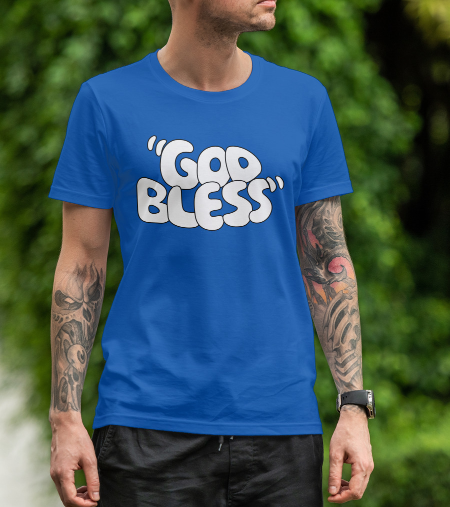 God Bless Text In Bubble Letters T-Shirt