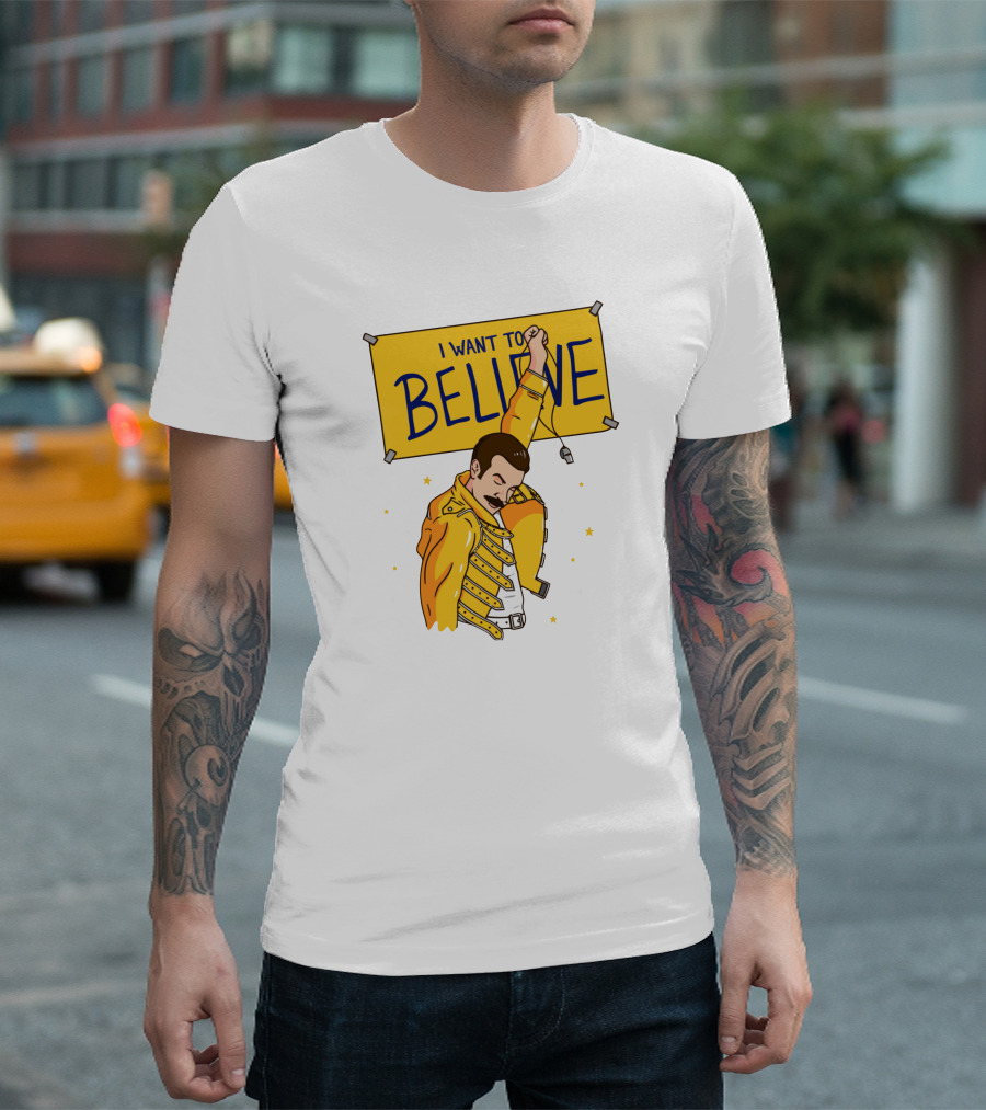 I WANT TO BELIEVE Yellow Jacket Mustache Iconic Pose T-Shirt