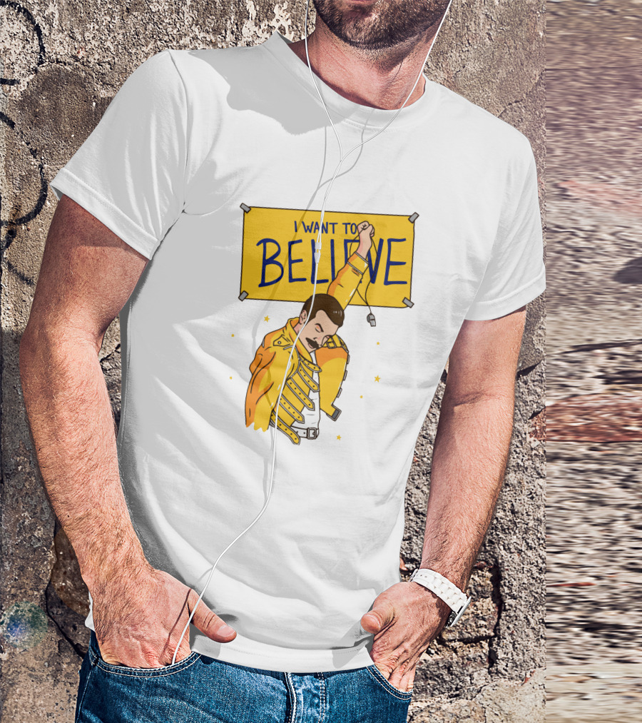 I WANT TO BELIEVE Yellow Jacket Mustache Iconic Pose T-Shirt