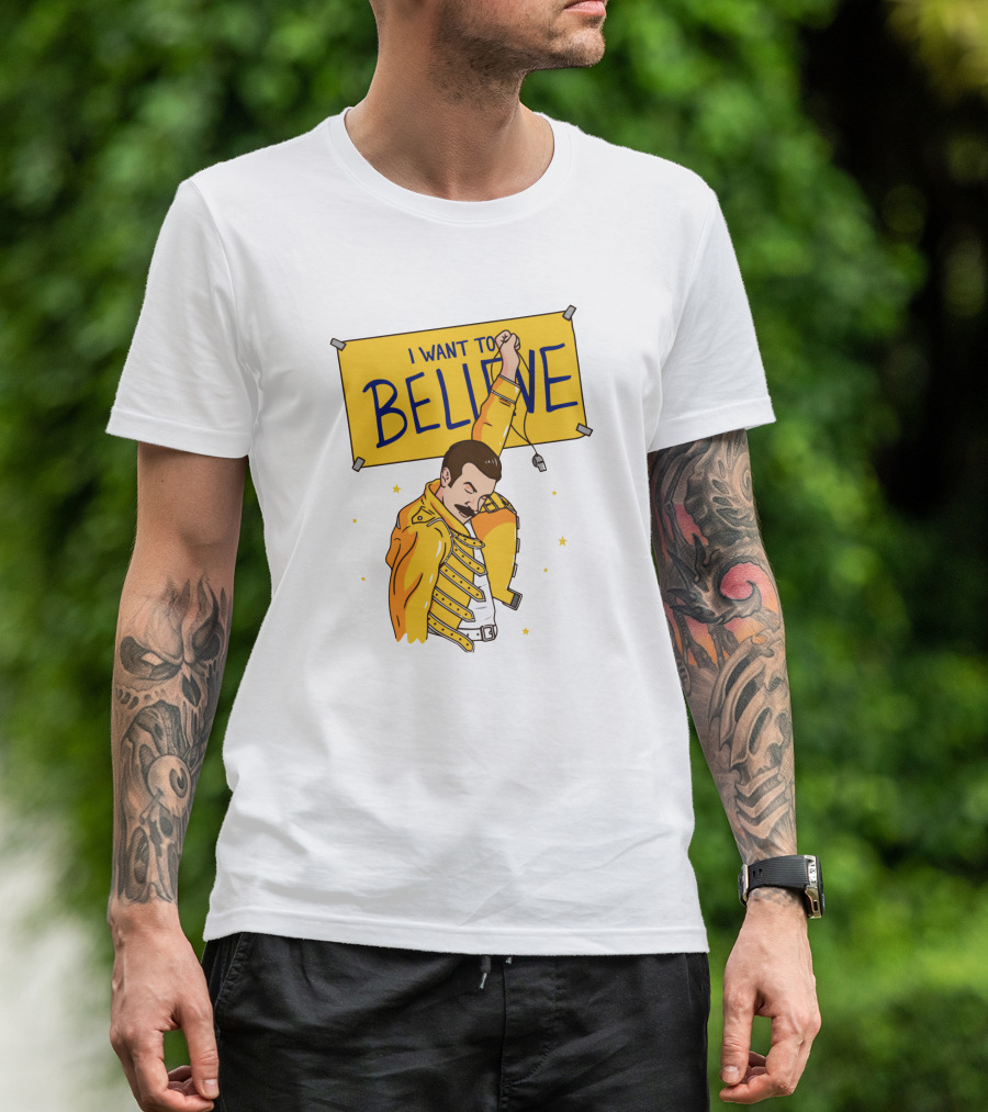 I WANT TO BELIEVE Yellow Jacket Mustache Iconic Pose T-Shirt