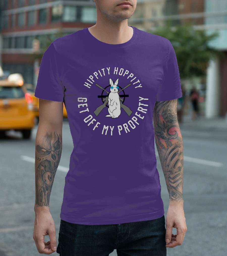 Hippity Hoppity Get Off My Property Rabbit With Crossed Rifles T-Shirt