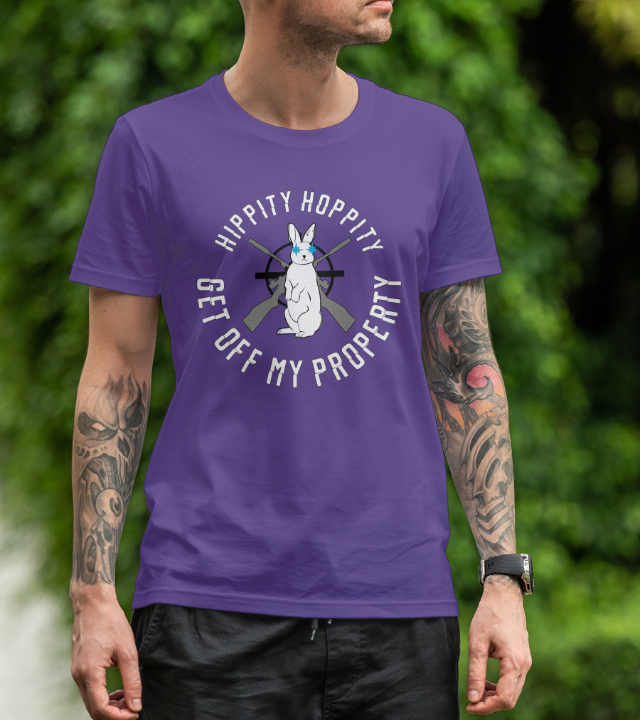 Hippity Hoppity Get Off My Property Rabbit With Crossed Rifles T-Shirt