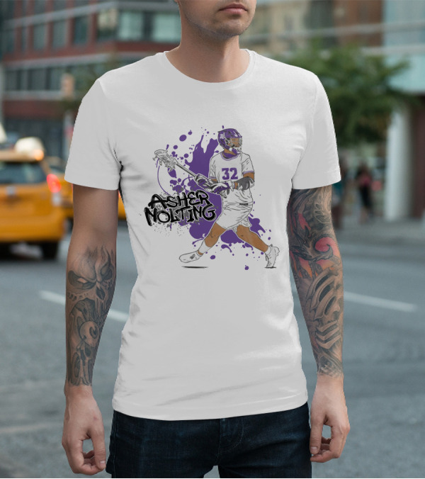 Asher Nolting 32 Lacrosse Player Purple Splatter T-Shirt