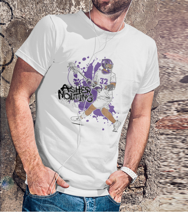 Asher Nolting 32 Lacrosse Player Purple Splatter T-Shirt