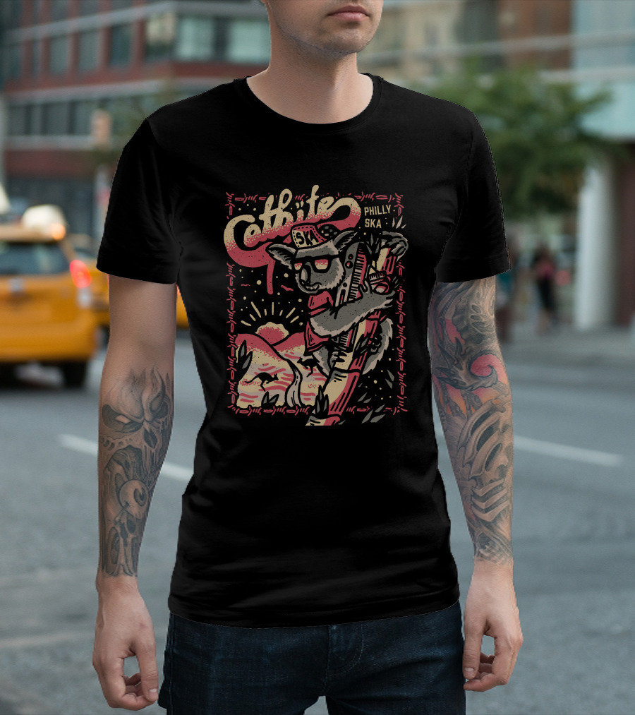 Catbite Philly Ska Koala in Sunglasses Retro Sunset Scene T-Shirt
