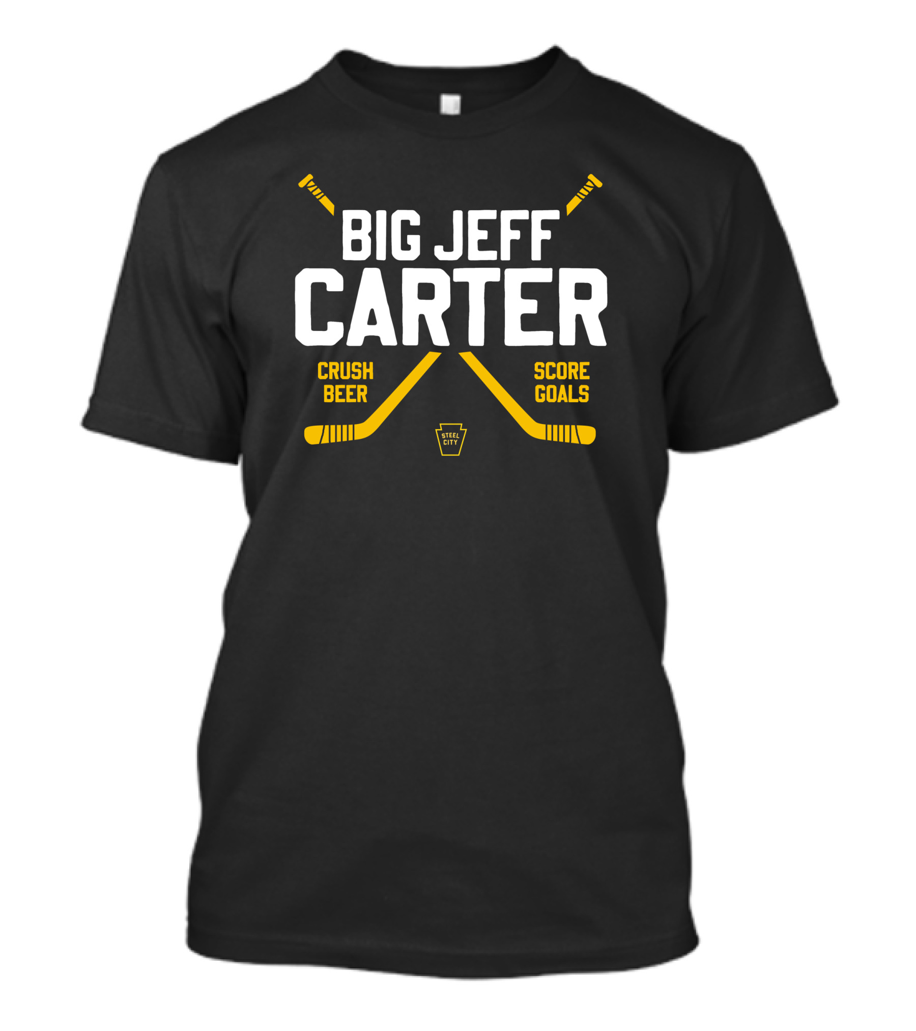 Big Jeff Carter Crush Beer Score Goals Hockey Crossed Sticks Steel City T-Shirt