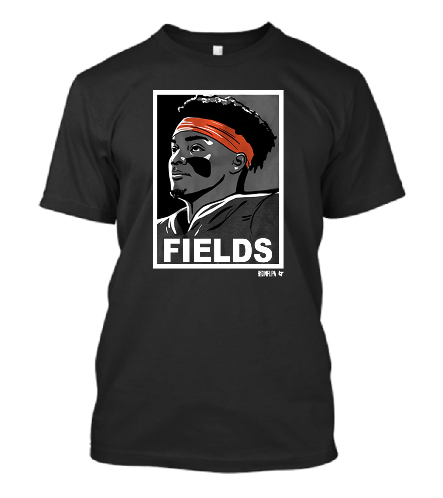 FIELDS NFLPA Black And White Portrait With Orange Headband T-Shirt