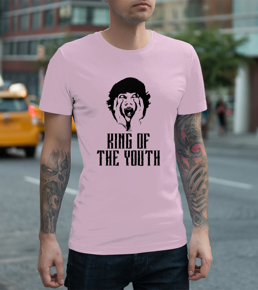 Baylen Levine Merch Store King Of The Youth Pink Graphic Featuring Shouting Face T-Shirt