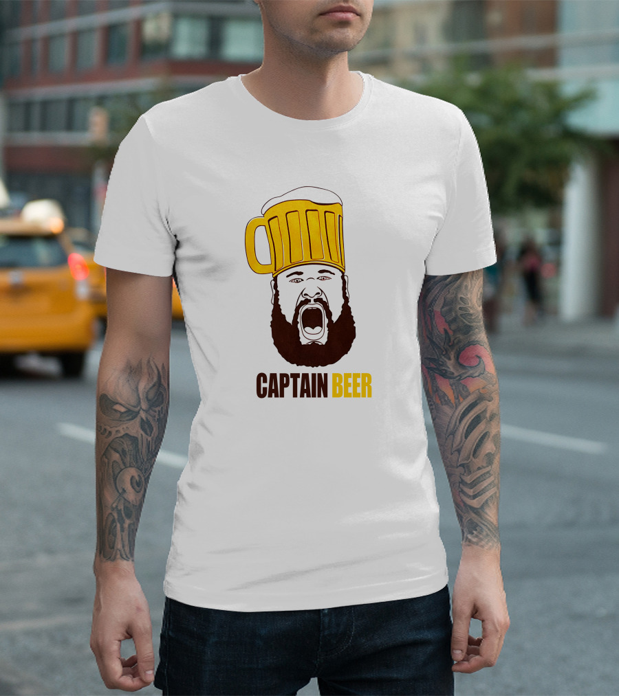 Dominic Grecco Captain Beer Mug Head Shouting Bearded Face T-Shirt