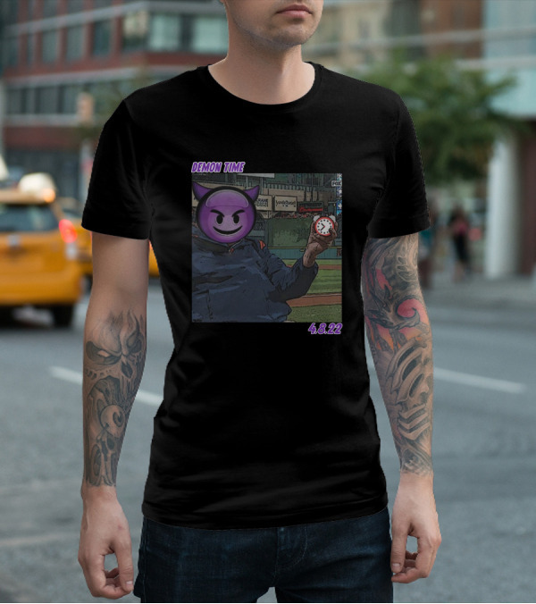 Demon Time Purple Emoji Face Baseball 4.8.22 T-Shirt