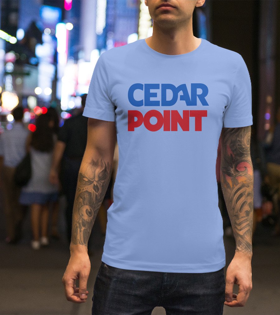 Cedar Point Bold Typography Theme In Blue And Red T-Shirt
