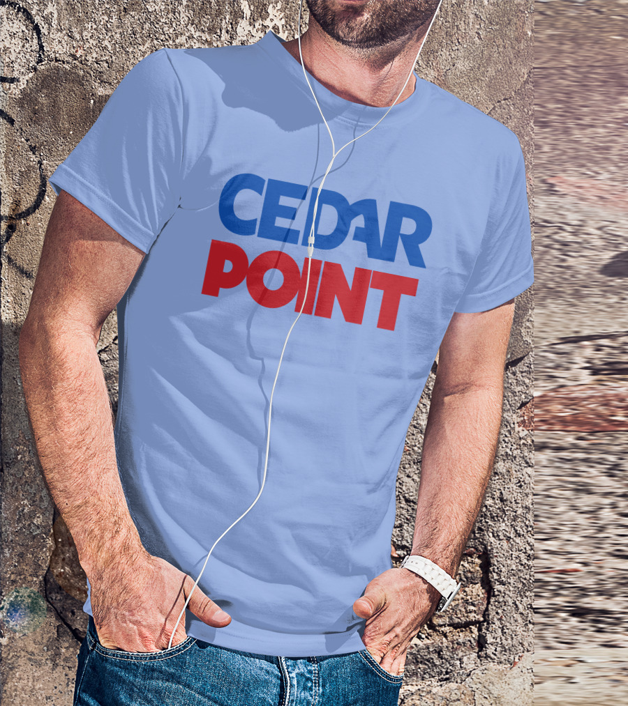 Cedar Point Bold Typography Theme In Blue And Red T-Shirt