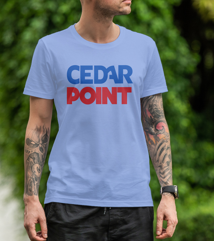Cedar Point Bold Typography Theme In Blue And Red T-Shirt