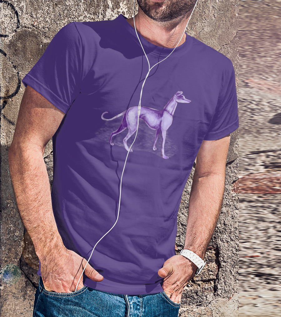 The One Purple Dog Silhouette Standing On A Purple Background T-Shirt