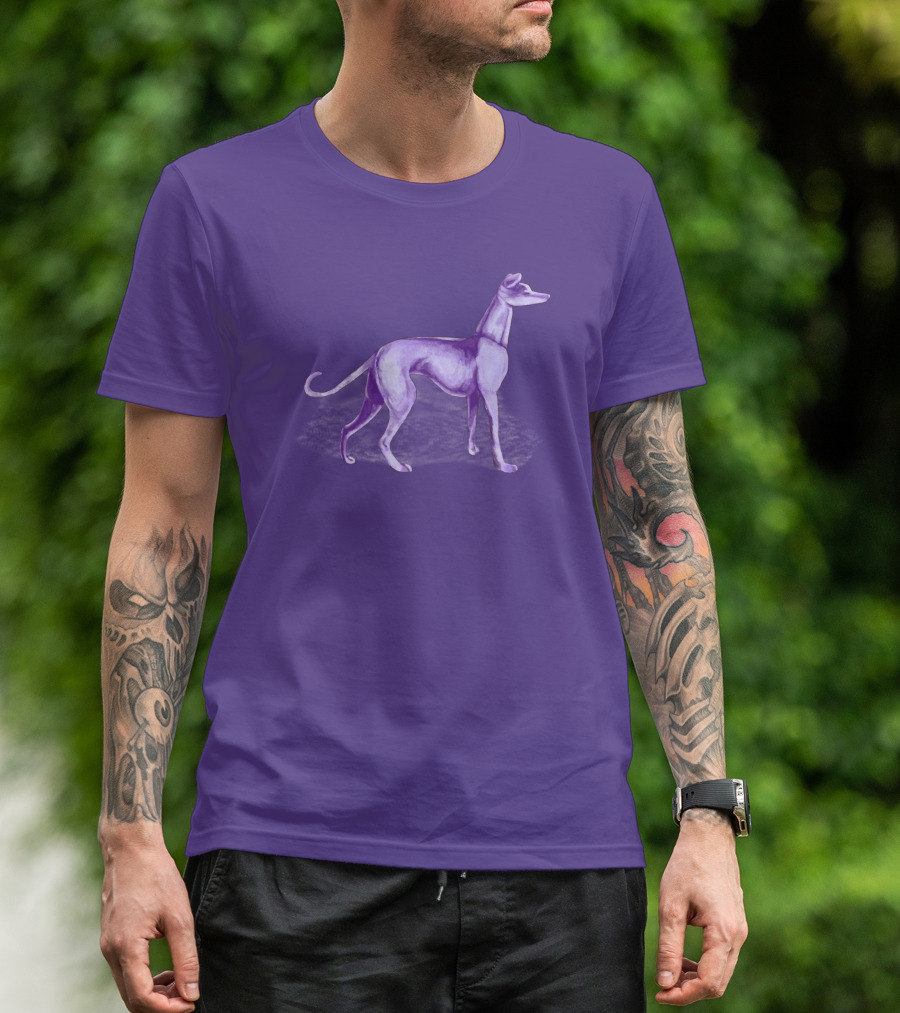 The One Purple Dog Silhouette Standing On A Purple Background T-Shirt
