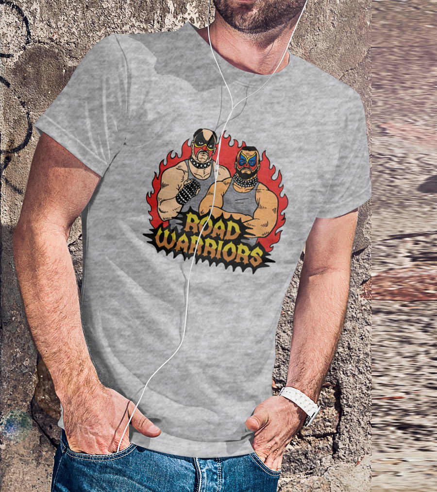 Road Warriors Homage Merch Wrestlers In Flame Background T-Shirt