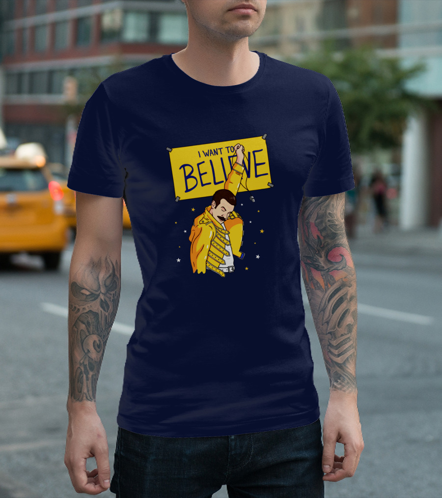 Teefury Store I Want To Believe Freddie Mercury Optimistic Coach T-Shirt