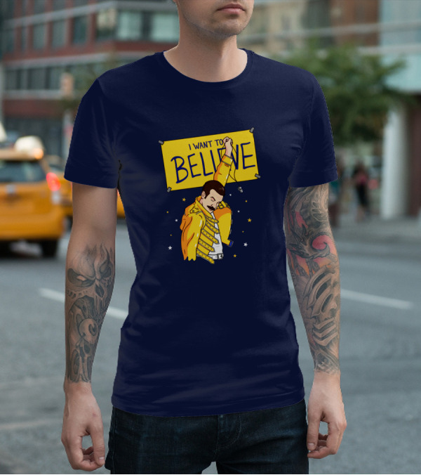 Teefury Store I Want To Believe Freddie Mercury Optimistic Coach T-Shirt