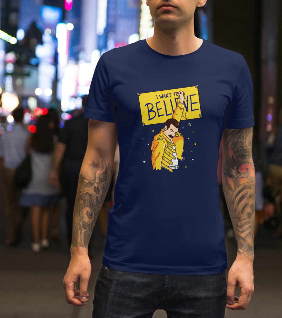 Teefury Store I Want To Believe Freddie Mercury Optimistic Coach T-Shirt