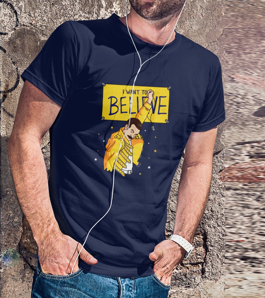 Teefury Store I Want To Believe Freddie Mercury Optimistic Coach T-Shirt