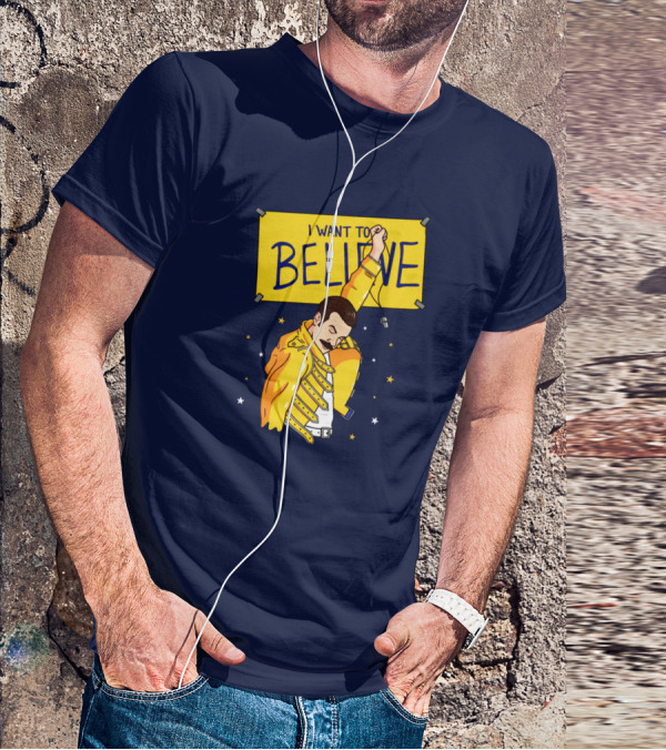 Teefury Store I Want To Believe Freddie Mercury Optimistic Coach T-Shirt