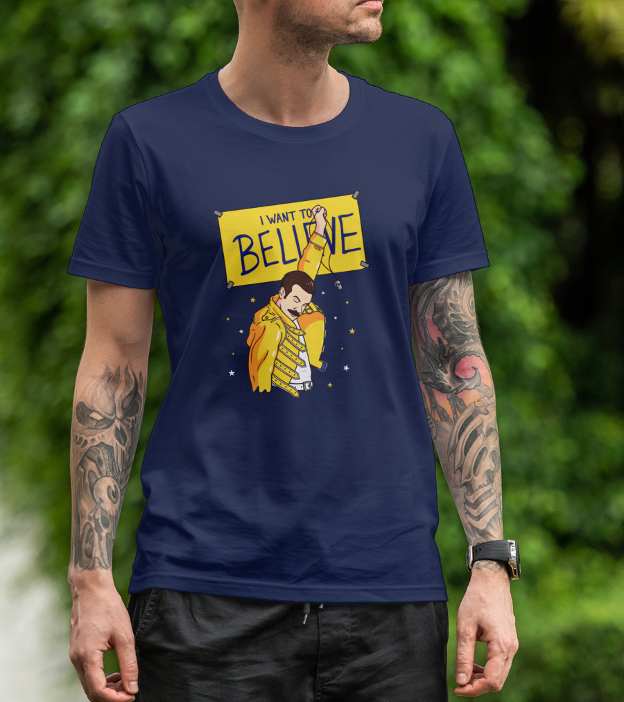 Teefury Store I Want To Believe Freddie Mercury Optimistic Coach T-Shirt