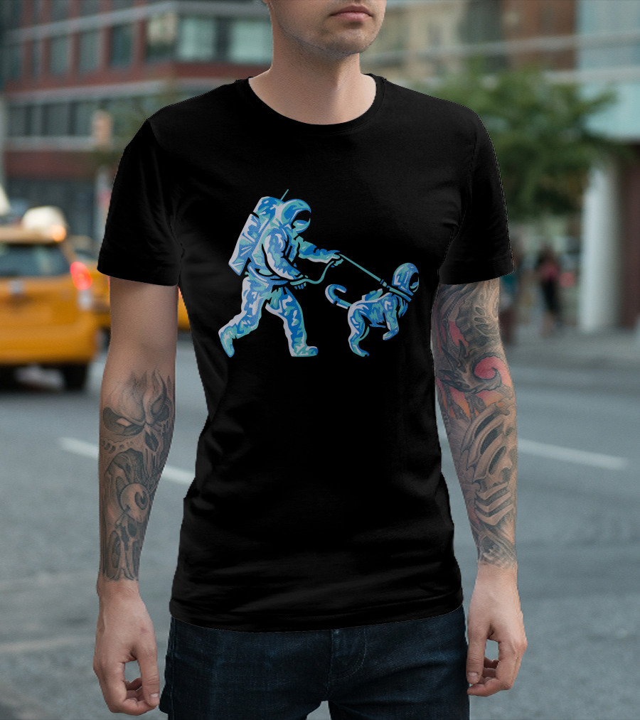 Merch Moon Man Walking Dog In Neon T-Shirt