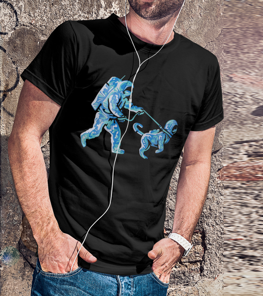 Merch Moon Man Walking Dog In Neon T-Shirt