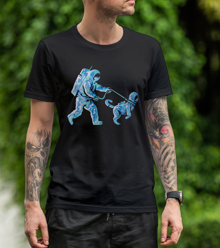 Merch Moon Man Walking Dog In Neon T-Shirt