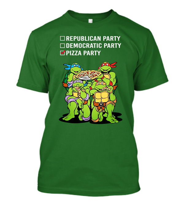Pizza Party Checkmark With Four Ninja Turtles Carrying Pizza Under Republican Party Democratic Party Options T-Shirt