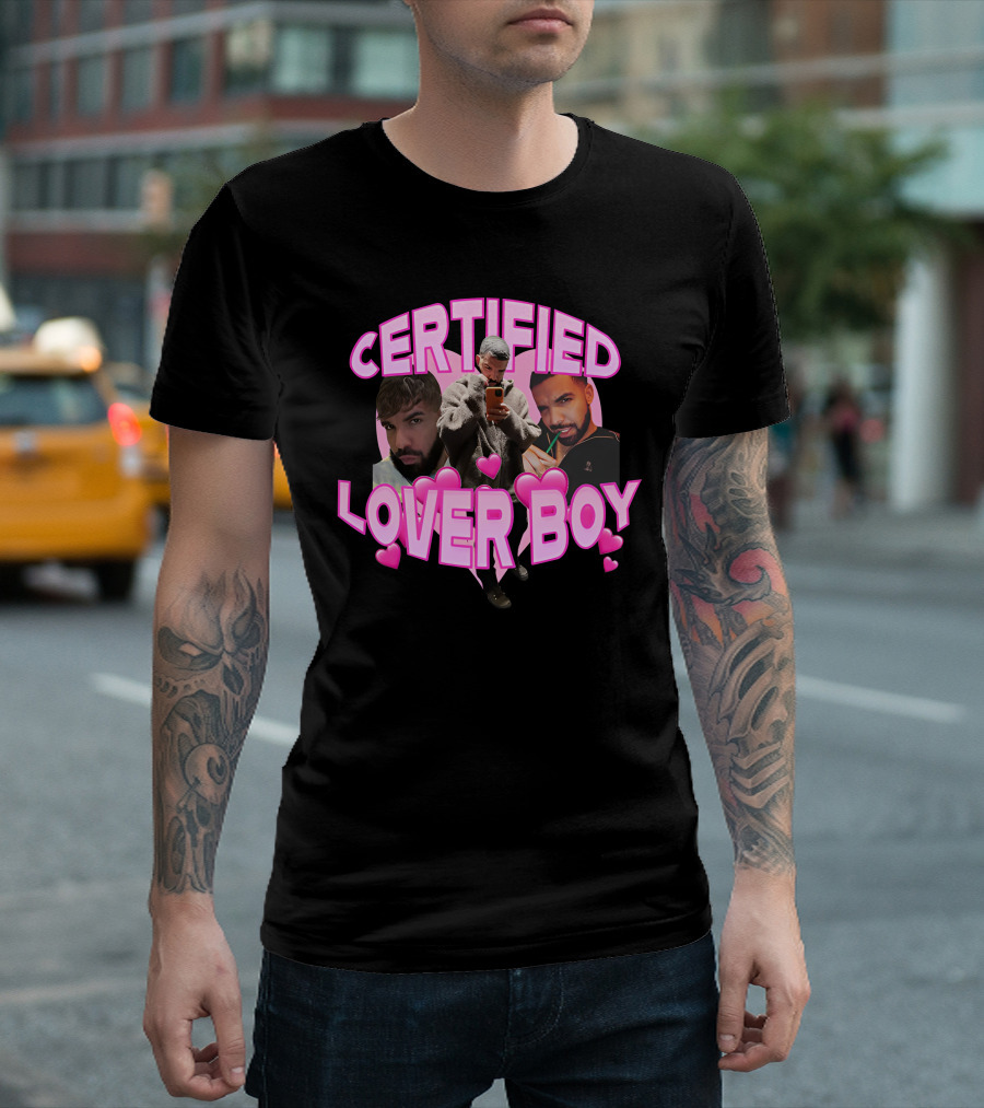 Certified Lover Boy Sad Street Style with Heart Motifs T-Shirt