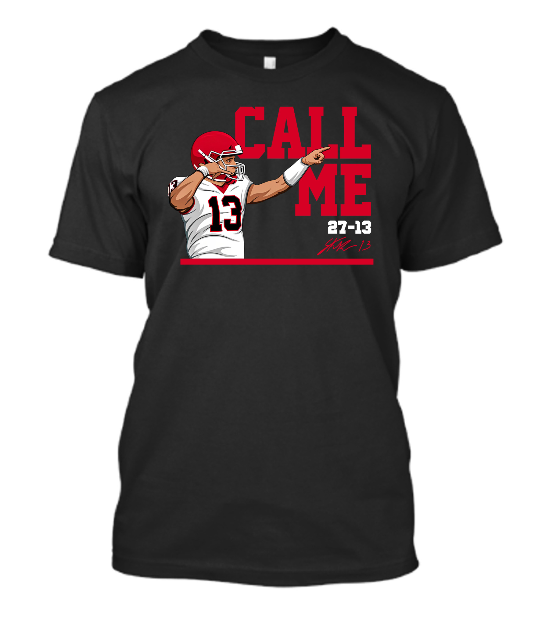 Stetson Bennett X The Players Call Me 13 Red Helmet Pointing 27-13 T-Shirt