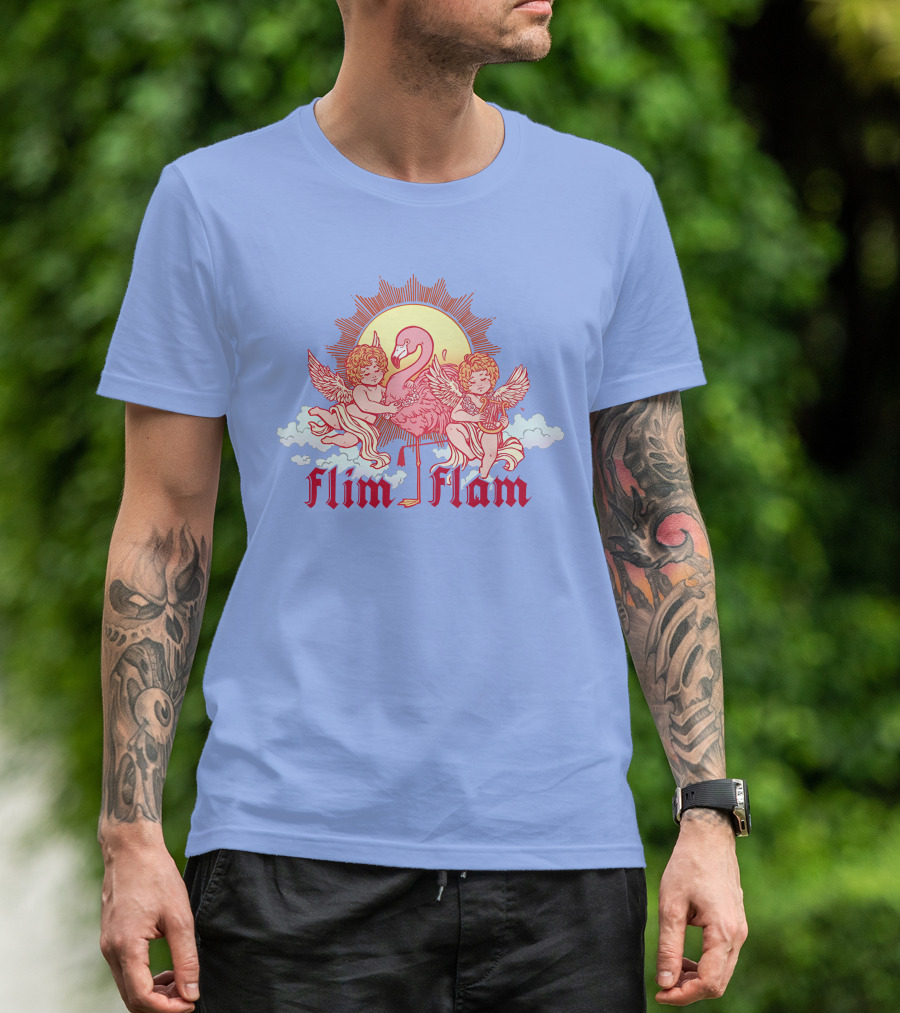 Albertsstuff Flim Flam Flamingo Cherubs Sun Cloud T-Shirt
