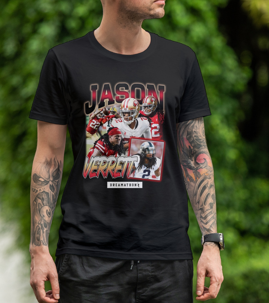 Jason Verrett Dreamathon San Francisco Football Collage T-Shirt