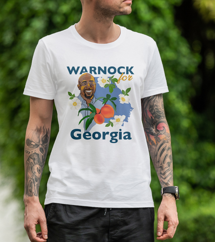 Warnock For Georgia Raphael Warnock Peaches And Blossoms T-Shirt