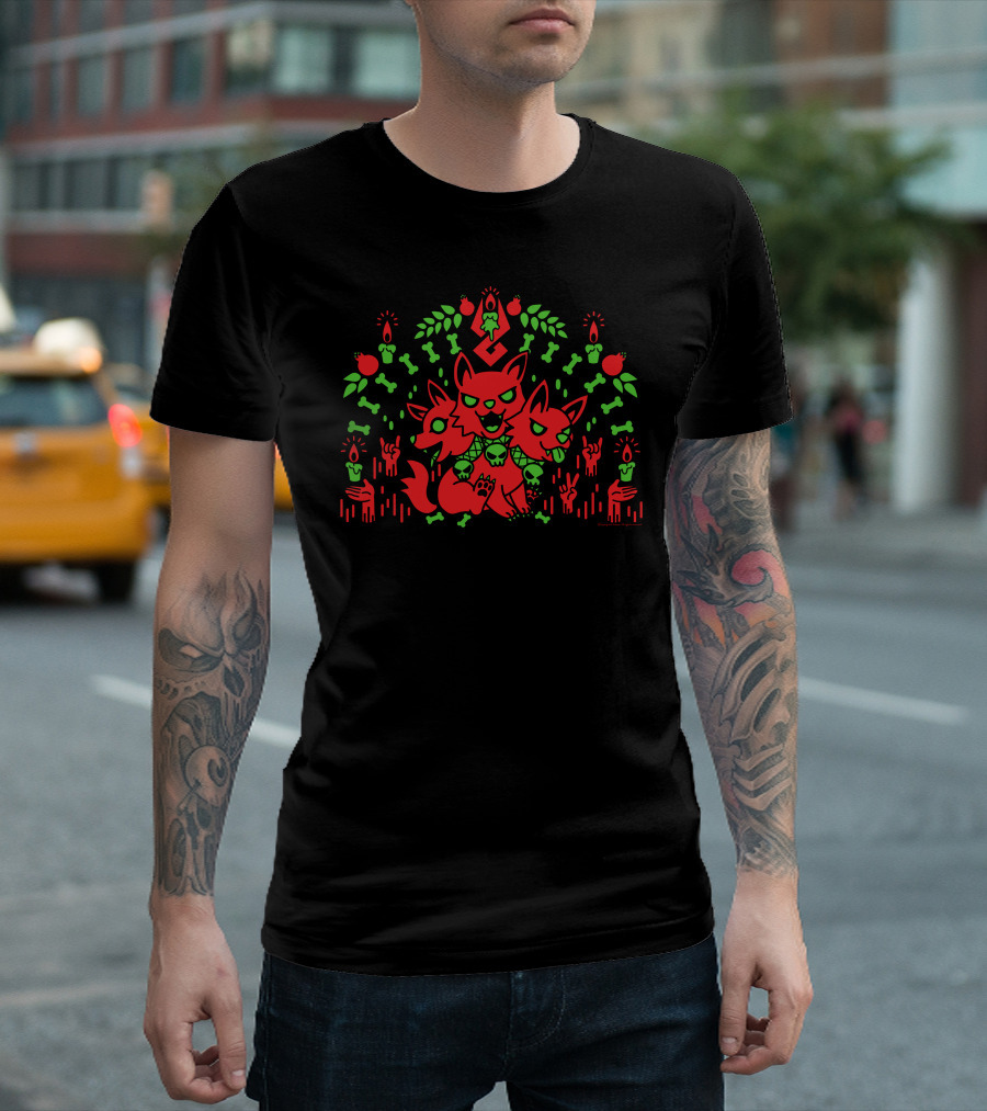 Supergiant Games Three Headed Good Boy Cerberus Pomegranates And Green Skulls T-Shirt