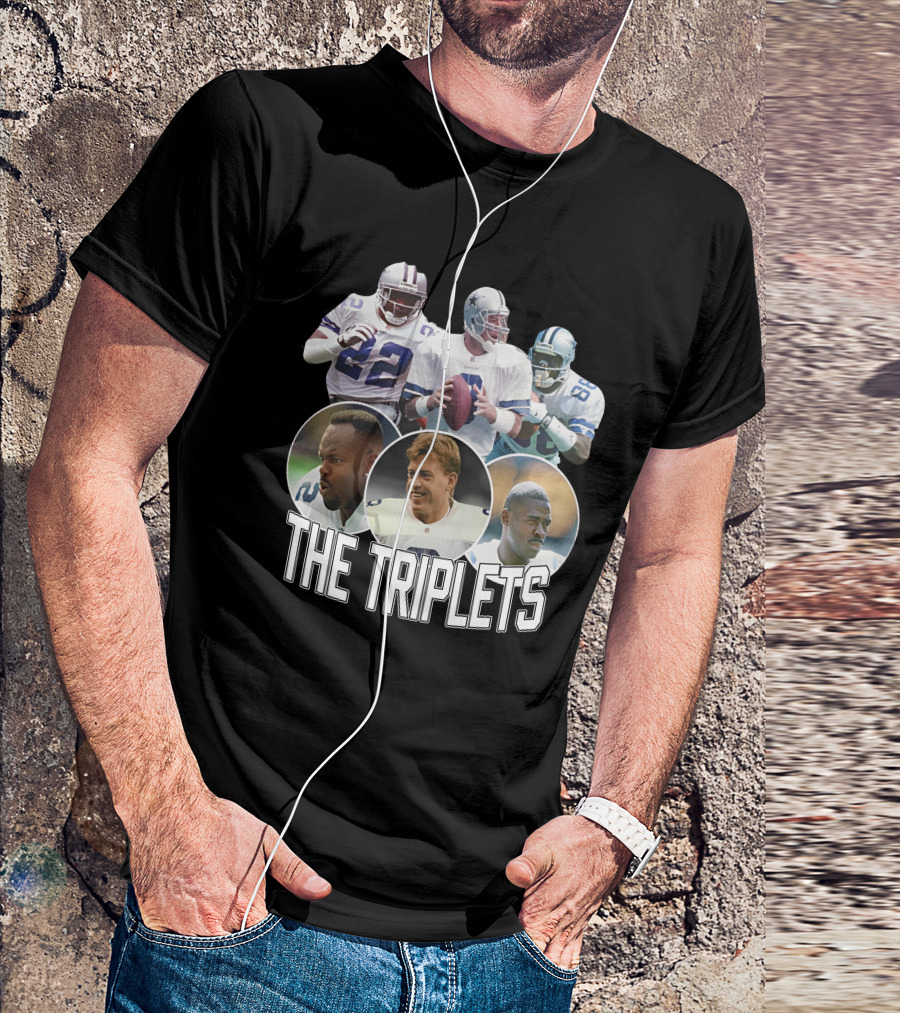 Dak Prescott The Triplets Emmitt Smith Troy Aikman Michael Irvin Dallas Cowboys Legends T-Shirt