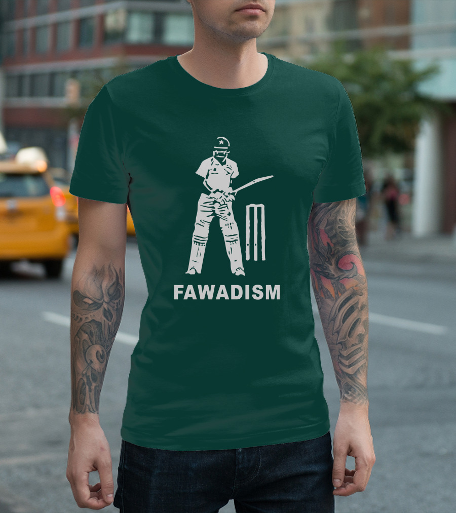 Cricketer Fawadism with Batting Icon and Star Cap T-Shirt