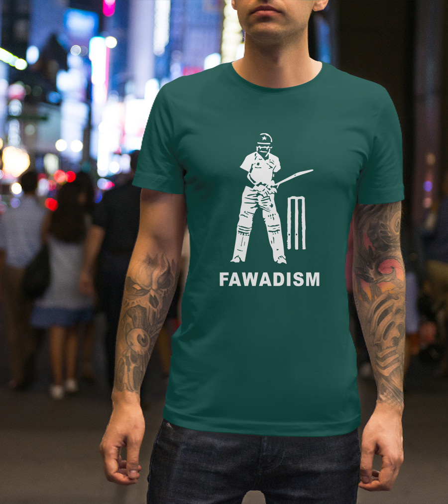 Cricketer Fawadism With Batting Icon And Star Cap T-Shirt