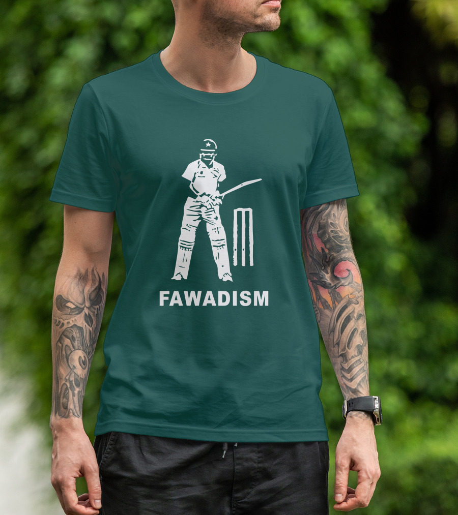 Cricketer Fawadism With Batting Icon And Star Cap T-Shirt
